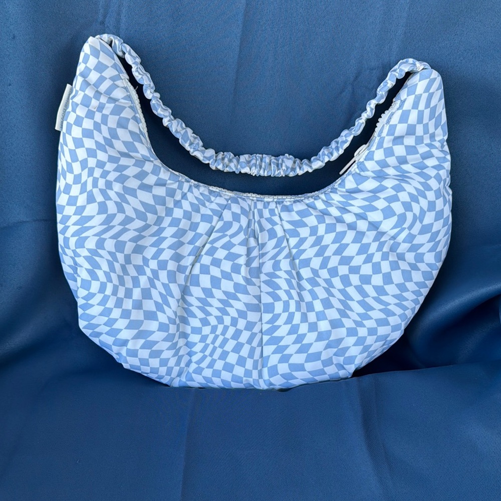 Dagne Dover Blue and White Checkered Shoulder Bag